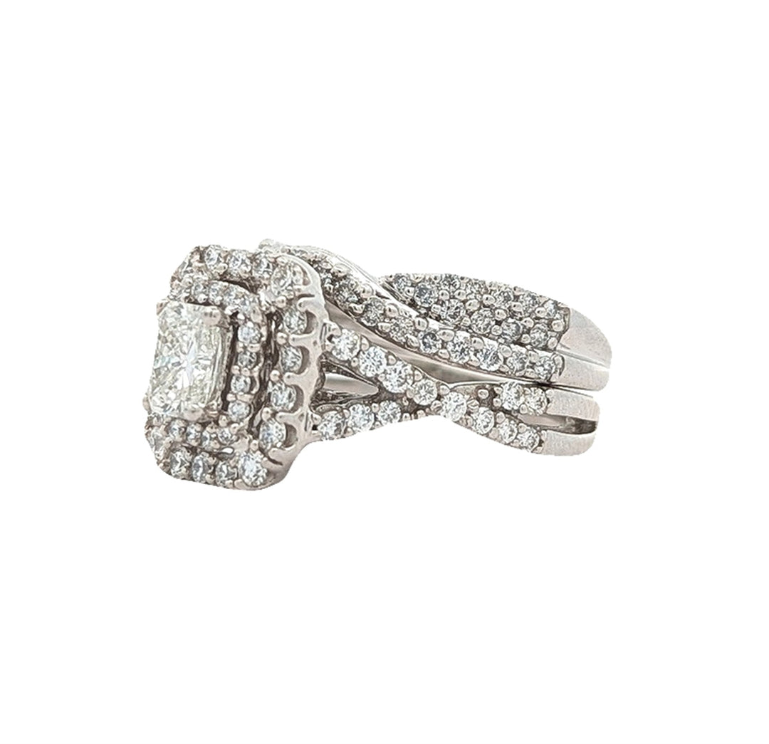 14KT White Gold 1.59ctw Diamond Estate Engagement Ring & Matching Band