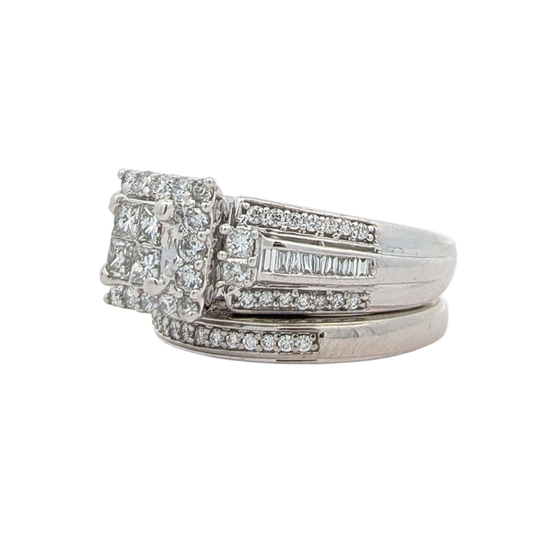 14KT White Gold 1.17ctw Diamond Estate Engagement Ring & Matching Band
