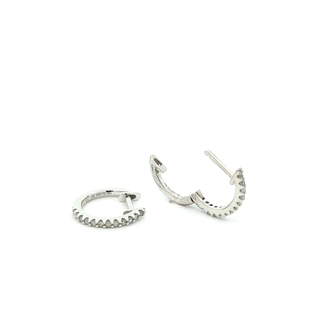 14KT White Gold 0.14ctw Diamond 12mm Estate Huggie Earrings