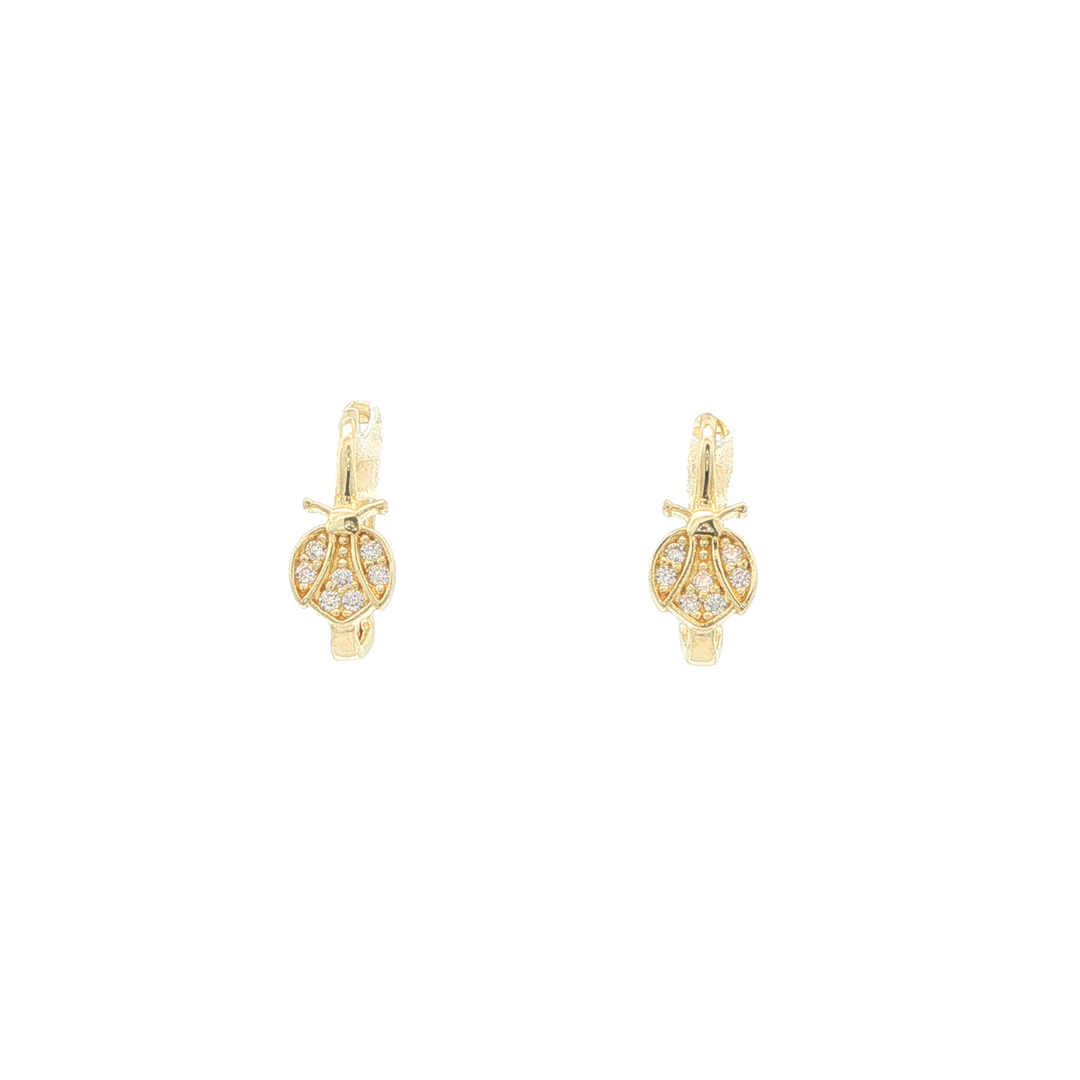 10K Yellow Gold CZ Ladybug Huggie Earrings
