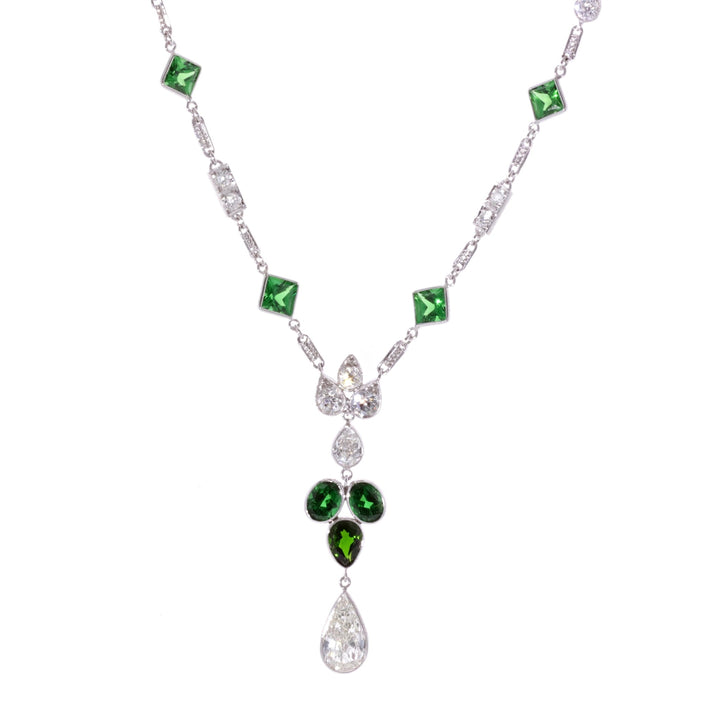Platinum Natural Tsavorite Garnet and 4.11ctw Diamond 24" Estate Necklace