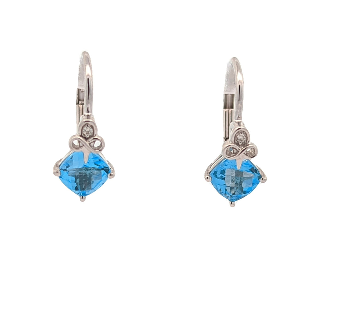 10KT White Gold Swiss Blue Topaz and 0.008ct Diamond Earrings