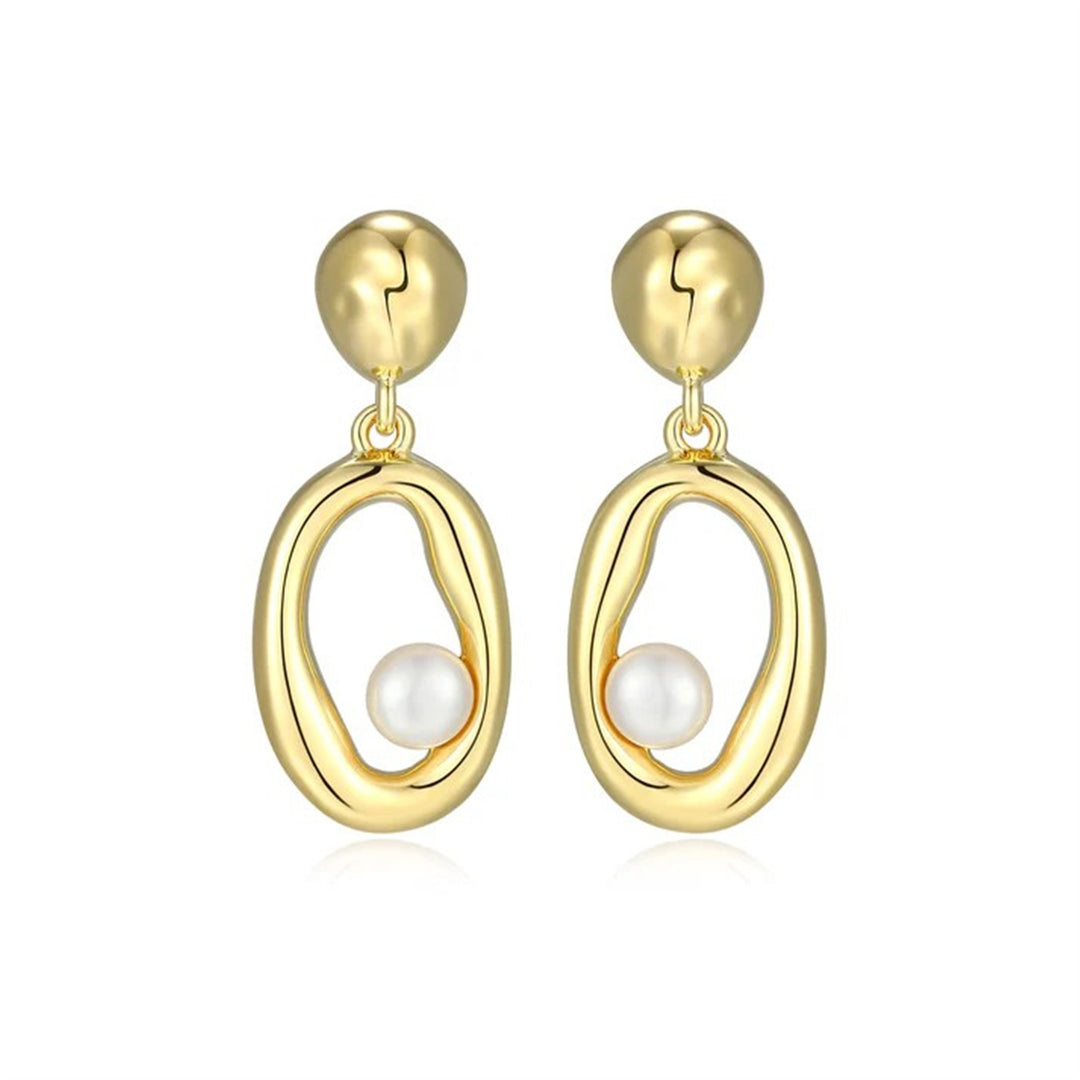ELLE "Aurelia" Gold Plated Sterling Silver Freshwater Pearl Stud Drop Earrings