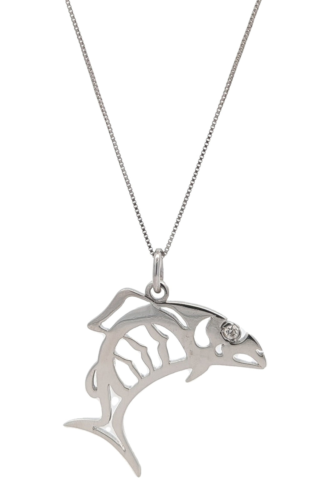 10KT White Gold Diamond Fish Necklace