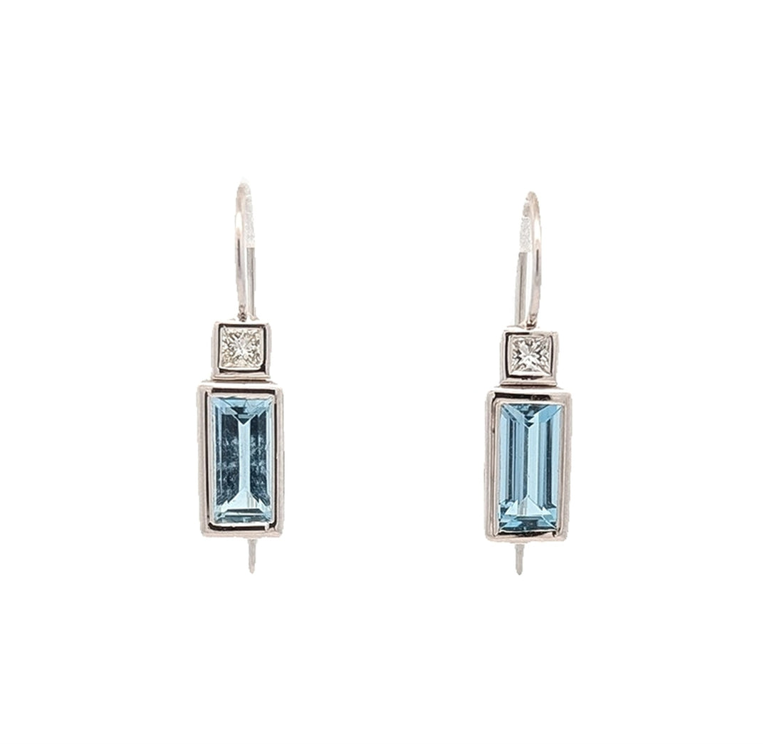 14KT White Gold Aquamarine and 0.18ctw Diamond Earrings
