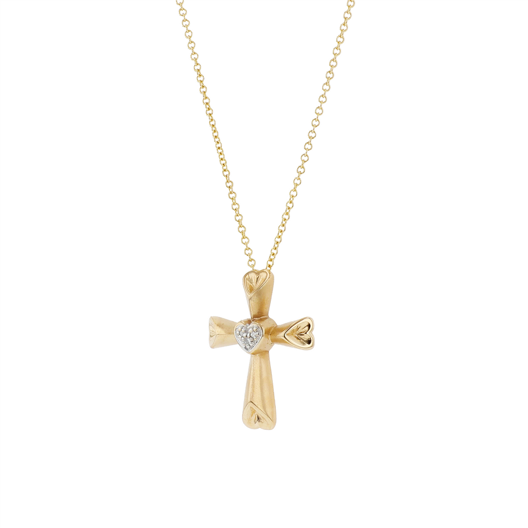 10-14KT Yellow and White Gold 0.01ctw Diamond Estate Cross Pendant and Rolo Chain 18"