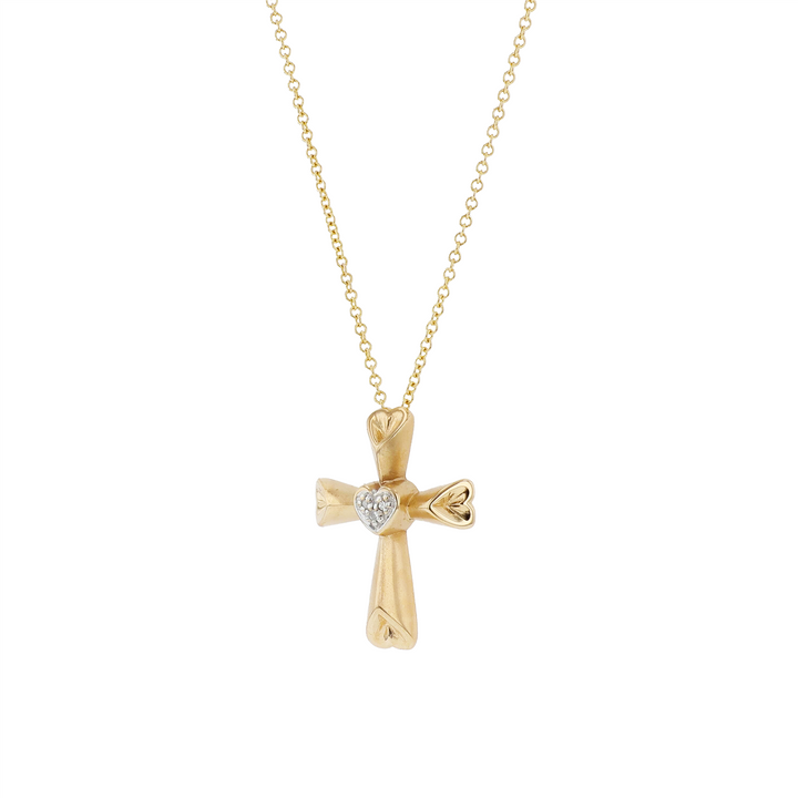 10-14KT Yellow and White Gold 0.01ctw Diamond Estate Cross Pendant and Rolo Chain 18"