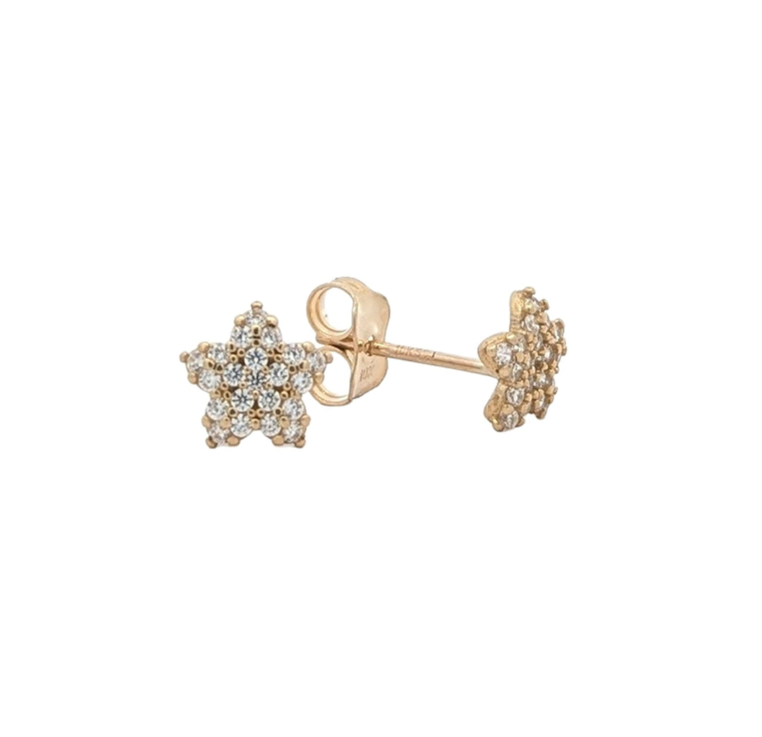 10K Yellow Gold CZ Flower Stud Earrings