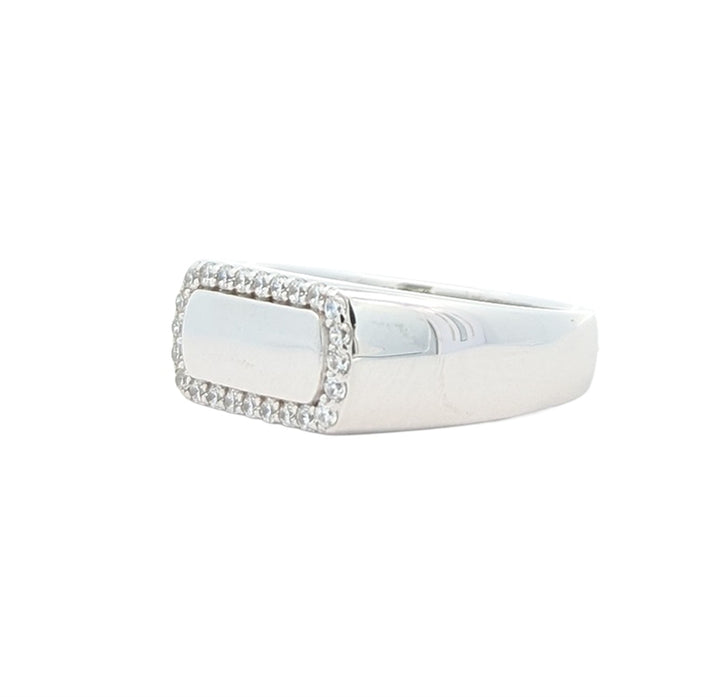 ELLE "Allure" Sterling Silver Rhodium Plated CZ Signet Ring