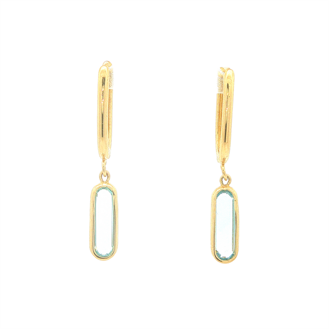 10KT Yellow Gold Blue Topaz Drop Earrings