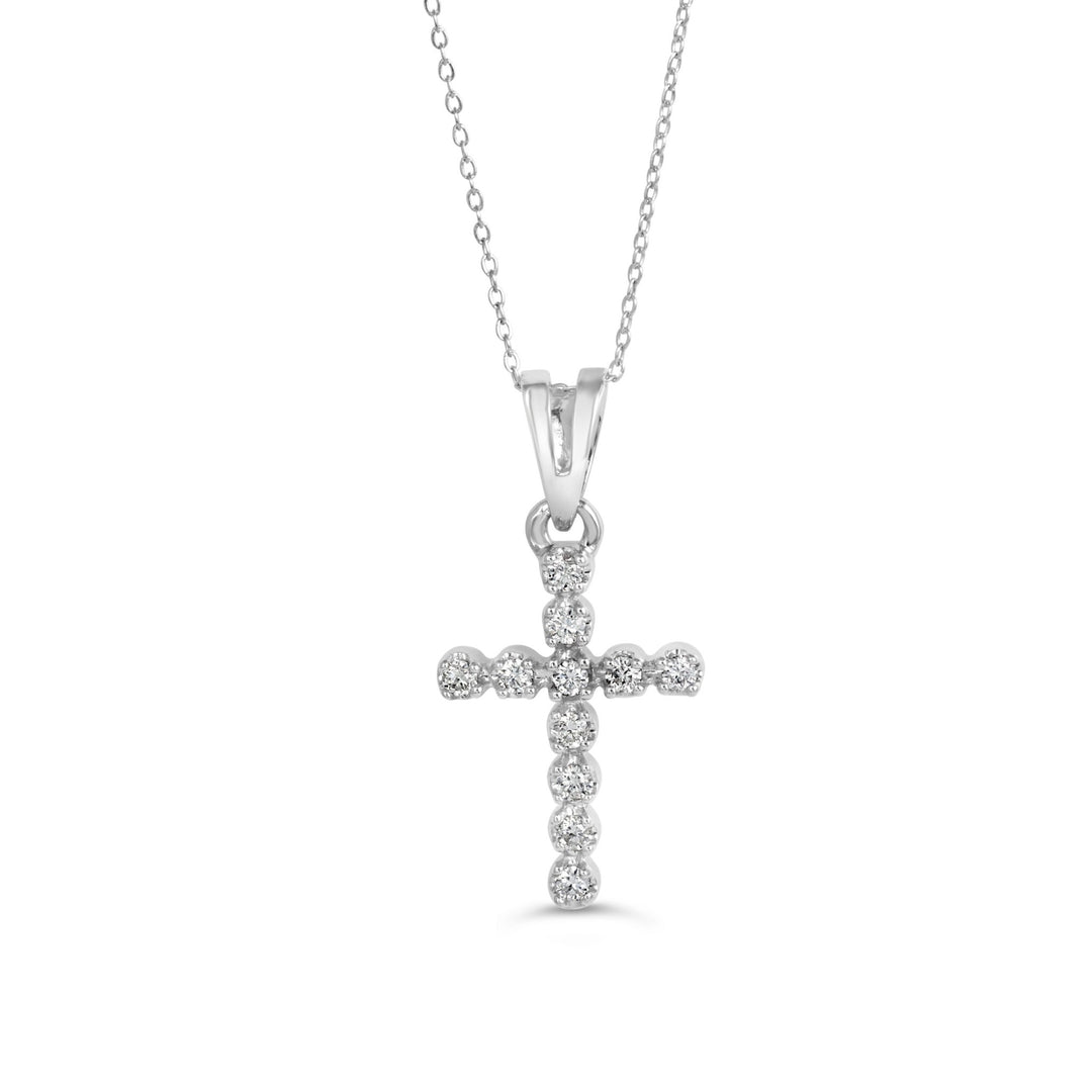 10KT White Gold 0.11ctw Diamond Cross Necklace