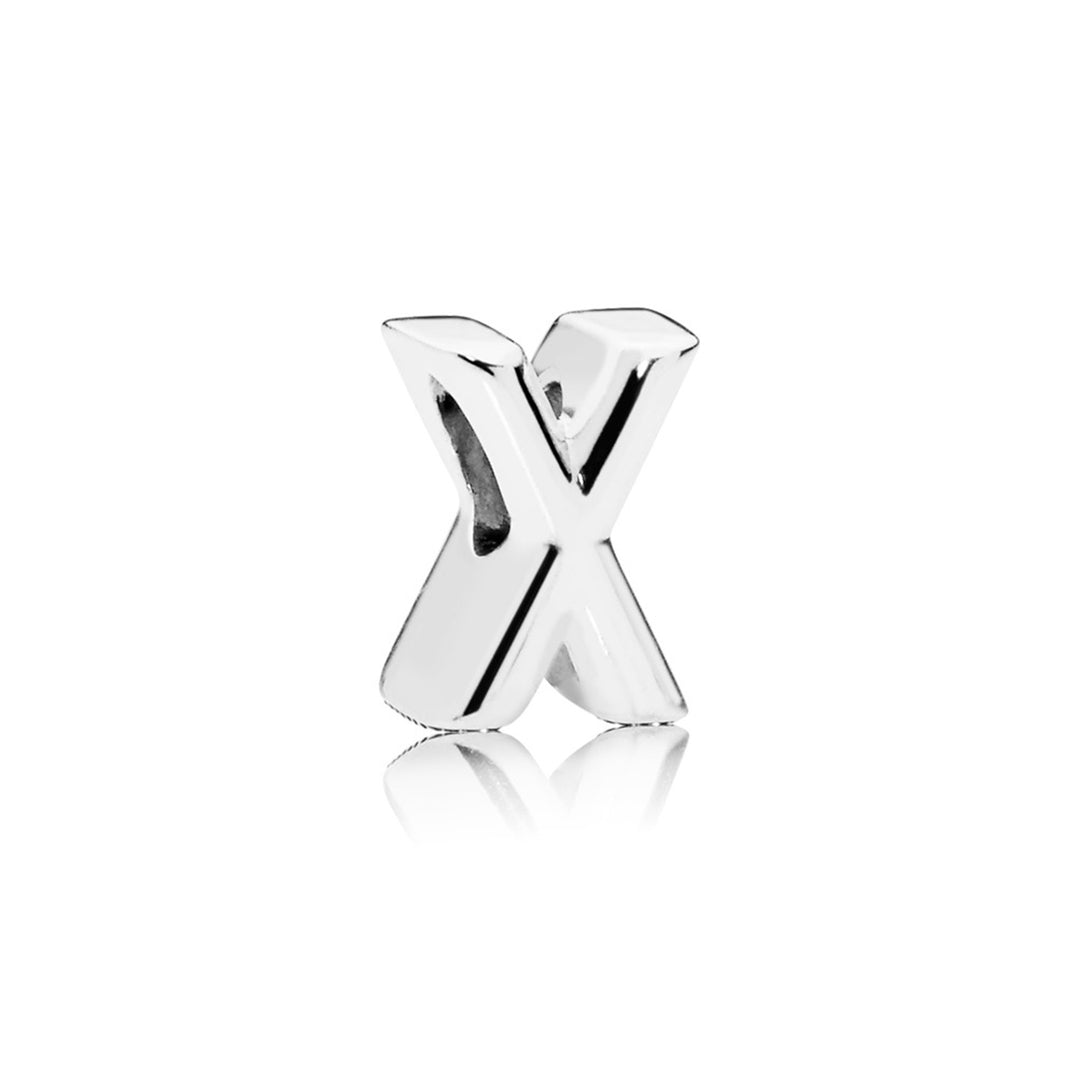 Letter X charm in sterling silver with heart pattern