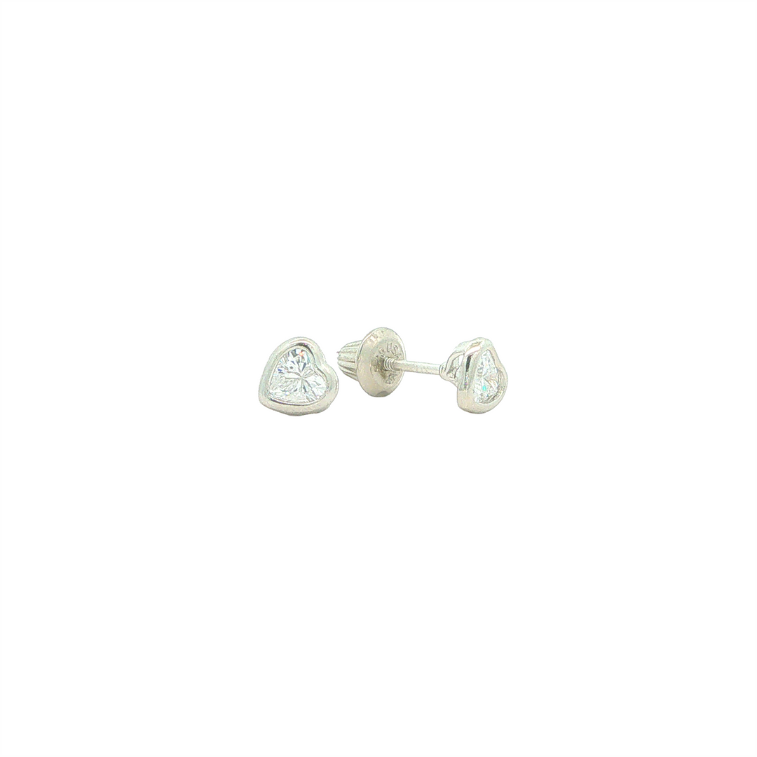 Sterling Silver Children's White CZ Heart Stud Earrings