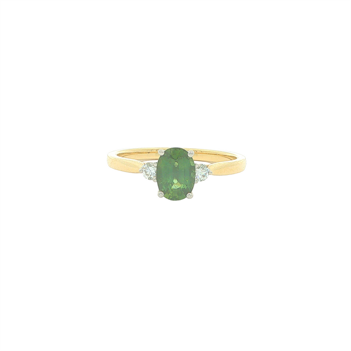 14KT Yellow and White Gold Green Sapphire and 0.10ctw Diamond Ring