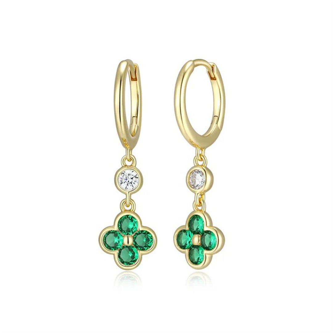 REIGN Gold Plated Sterling Silver Emerald Formica & Cubic Zirconia Nano Huggie Dangle Earrings
