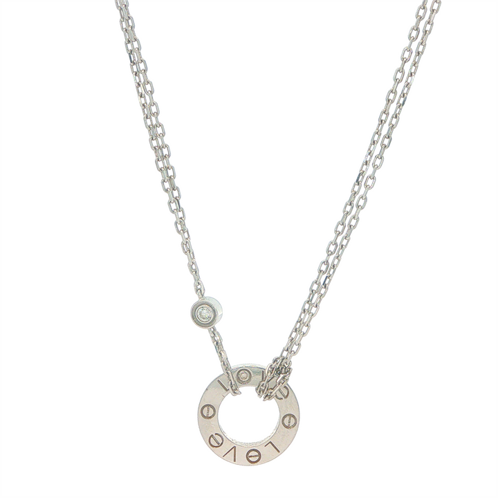 18KT White Gold 0.03cttw Diamond "Cartier - Love" Estate Necklace 15+1"