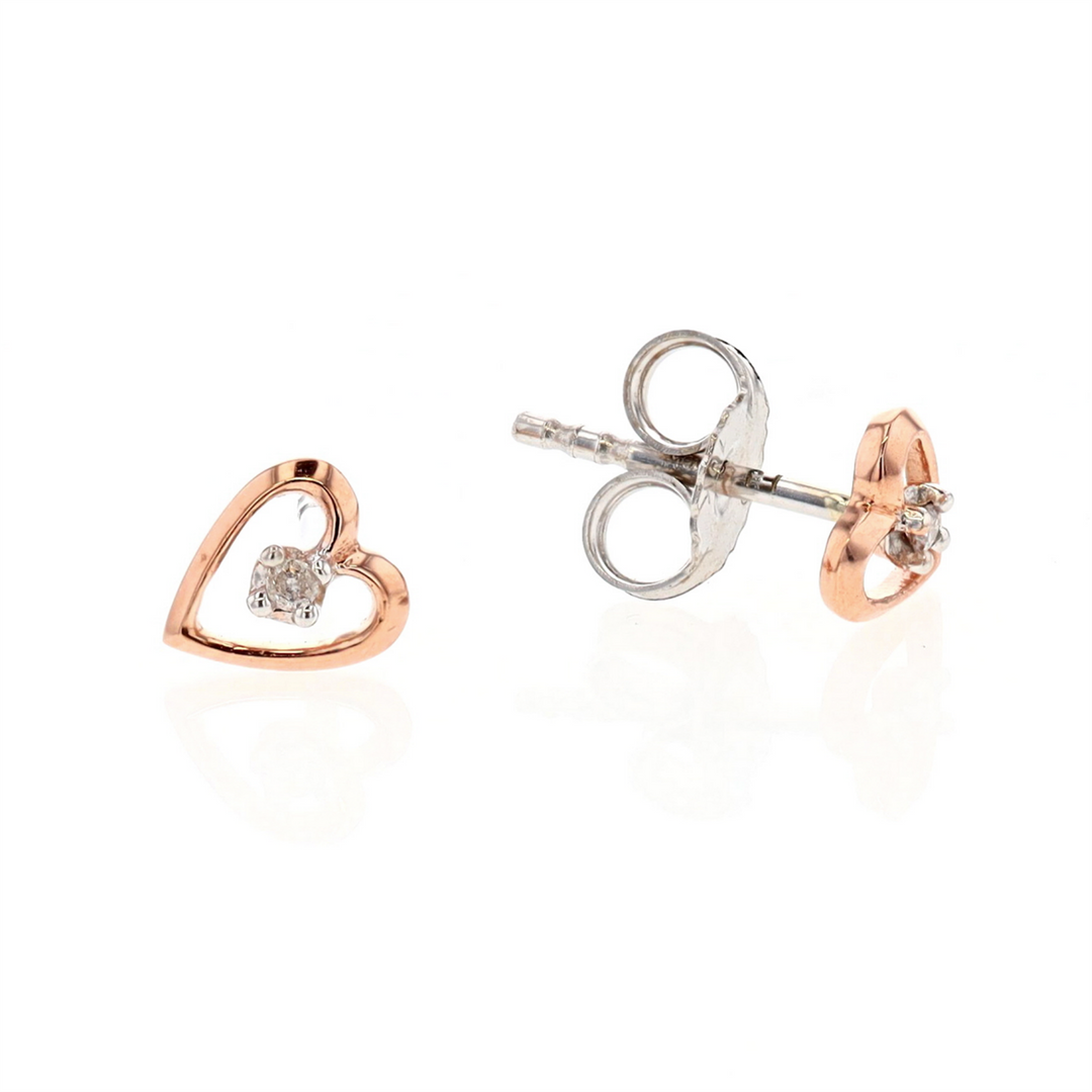10KT Rose and White Gold 0.02ctw Diamond Heart Stud Earrings