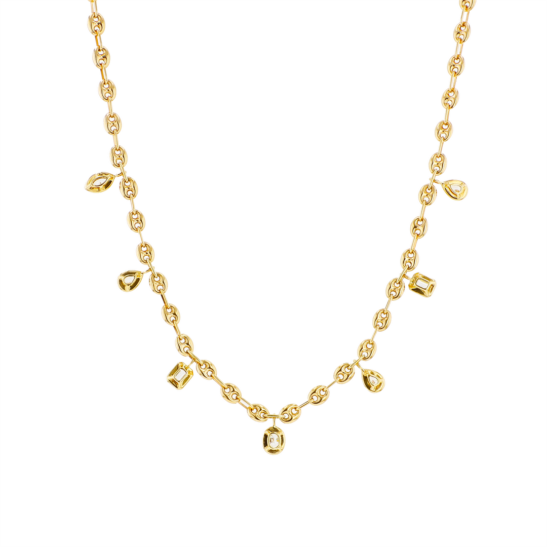 18KT Yellow Gold Anchor Link and 1.23cttw Diamond Necklace 17"