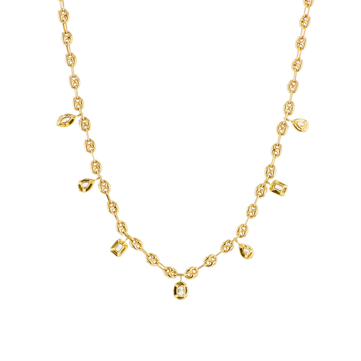 18KT Yellow Gold Anchor Link and 1.23cttw Diamond Necklace 17"