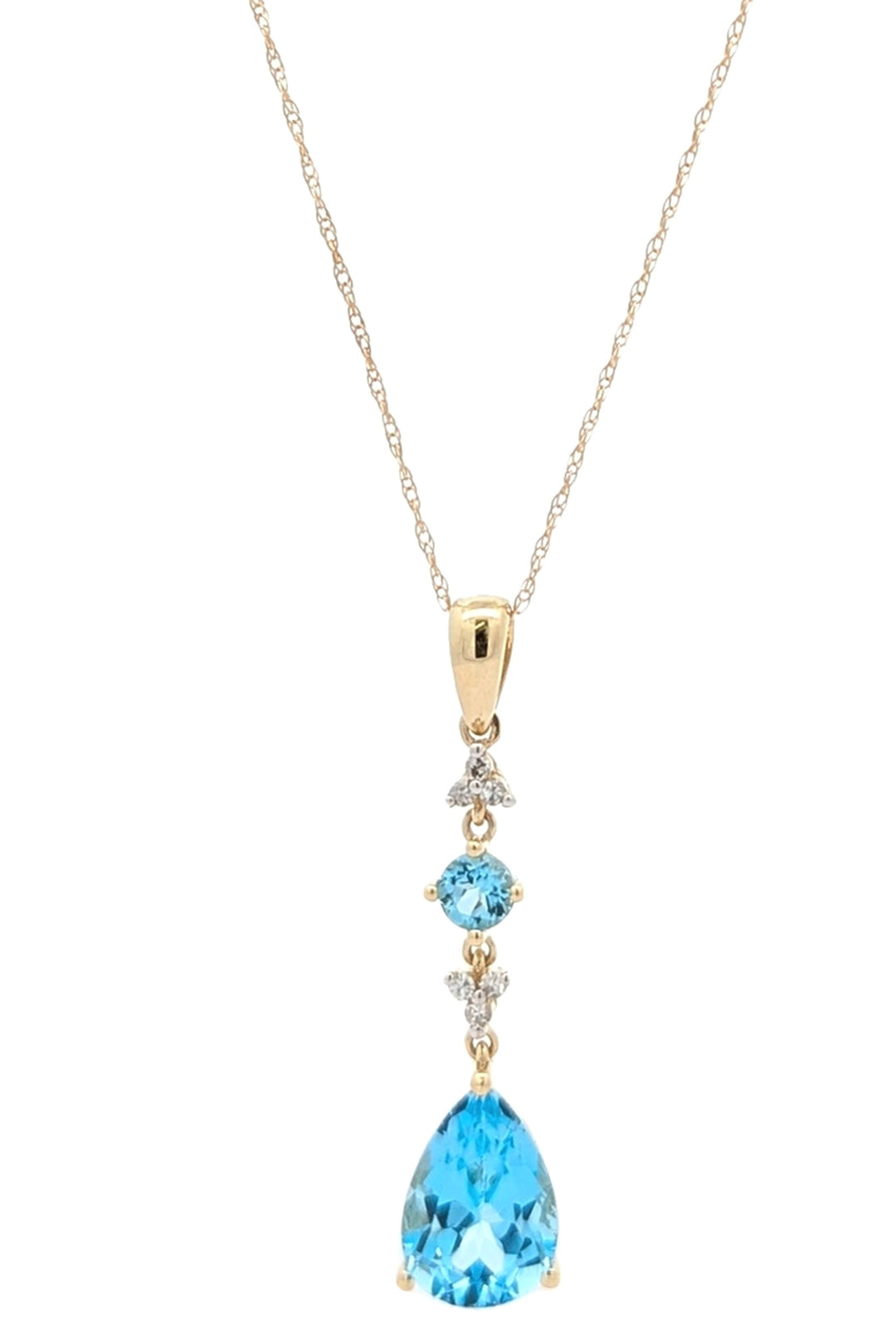 10KT Yellow Gold Blue Topaz and Diamond 18" Necklace