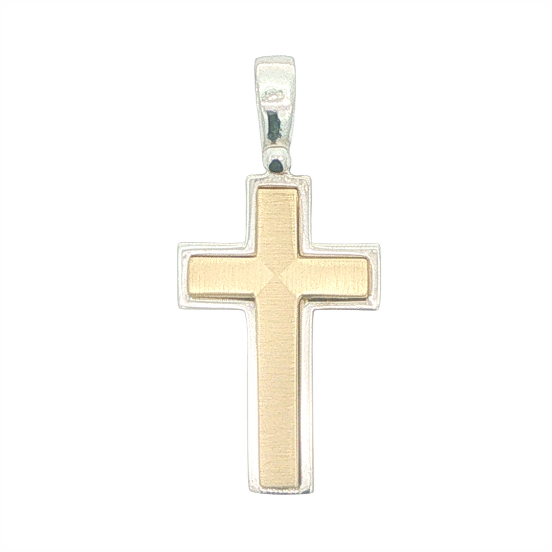 10K White & Yellow Gold Cross Pendant (3  x 2 cm)