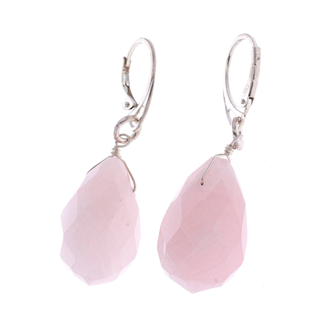 Faceted Rose Quartz Sterling Silver Earrings