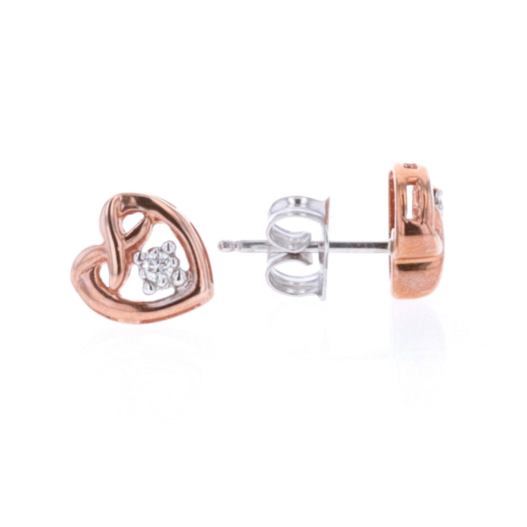 10KT Rose Gold 0.02ctw Diamond Heart Stud Earrings