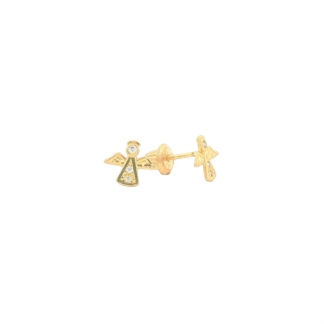 14KT Yellow Gold Children's Angel Stud Earrings with Cubic Zirconia